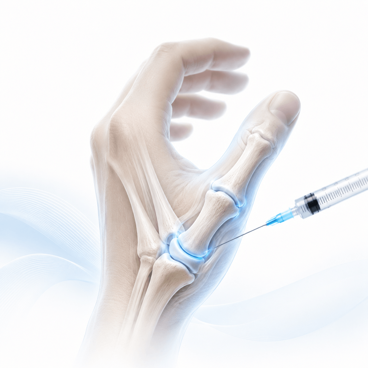 Thumb and hand joint injection illustration